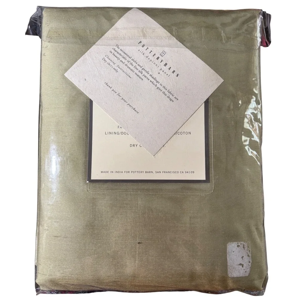 Pottery Barn Silk Dupioni Drape Sage Green 50x108 Pole Pocket Curtain Panel‎ NEW